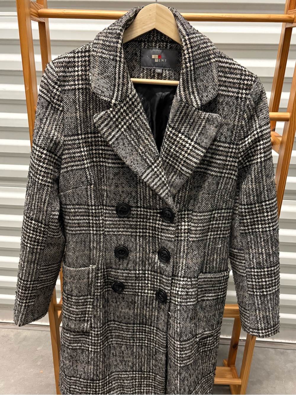 TEMT Houndstooth Double-Breasted Coat – Size 2